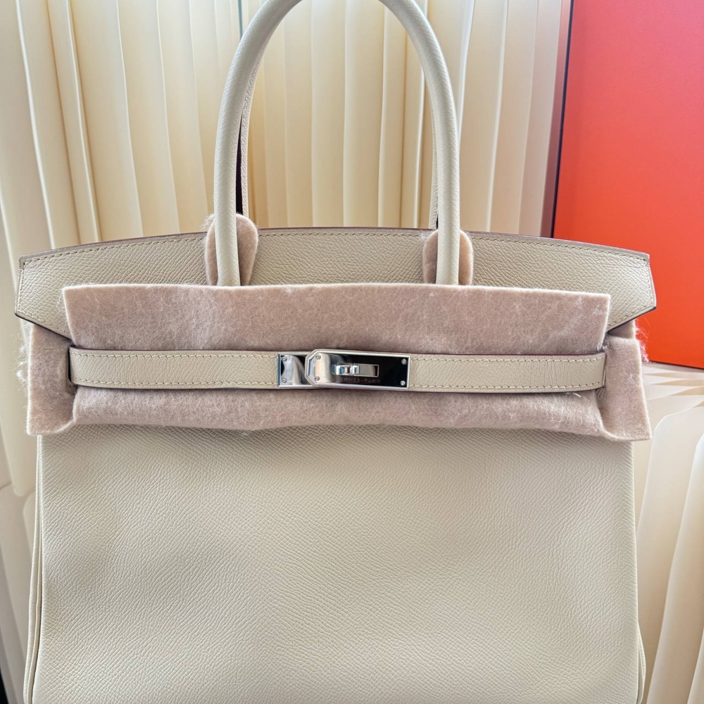 Hermes Cream Satchel with Structured Design and Silver Hardware - Picture 12 of 16